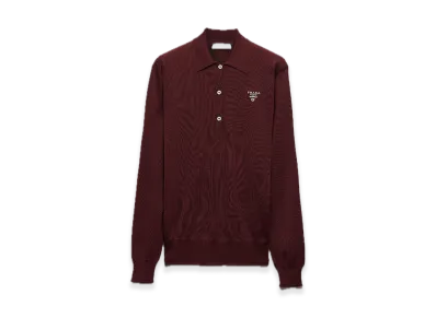 PRADA Long-Sleeve Silk Polo Shirt "Wine red"