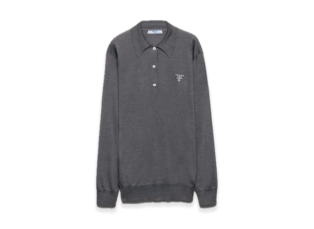 PRADA Long-Sleeve Silk Polo Shirt "Gray"