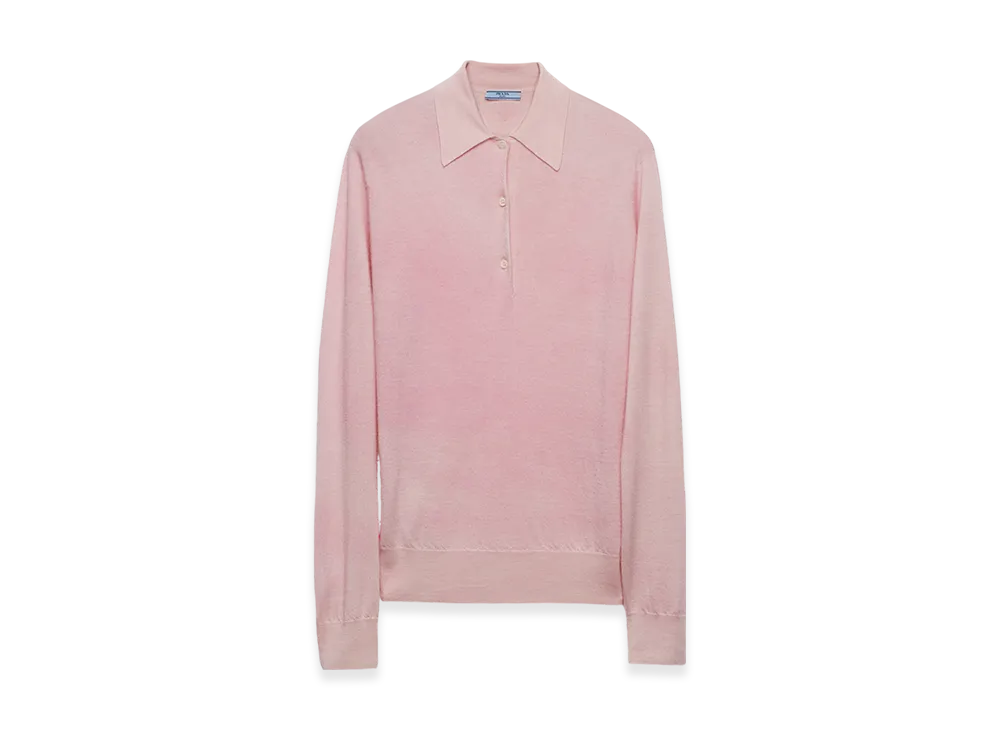 PRADA Women's Cashmere Polo Shirt "Alabaster Pink"