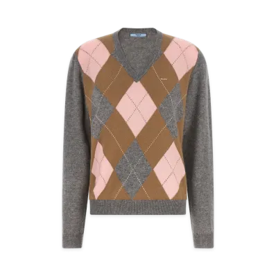 PRADA Women's Argyle Sweater "Gray"