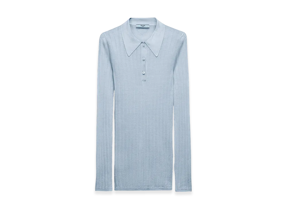 PRADA Women's Cashmere Silk Polo Shirt "Sapphire Blue"