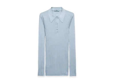 PRADA Women's Cashmere Silk Polo Shirt "Sapphire Blue"