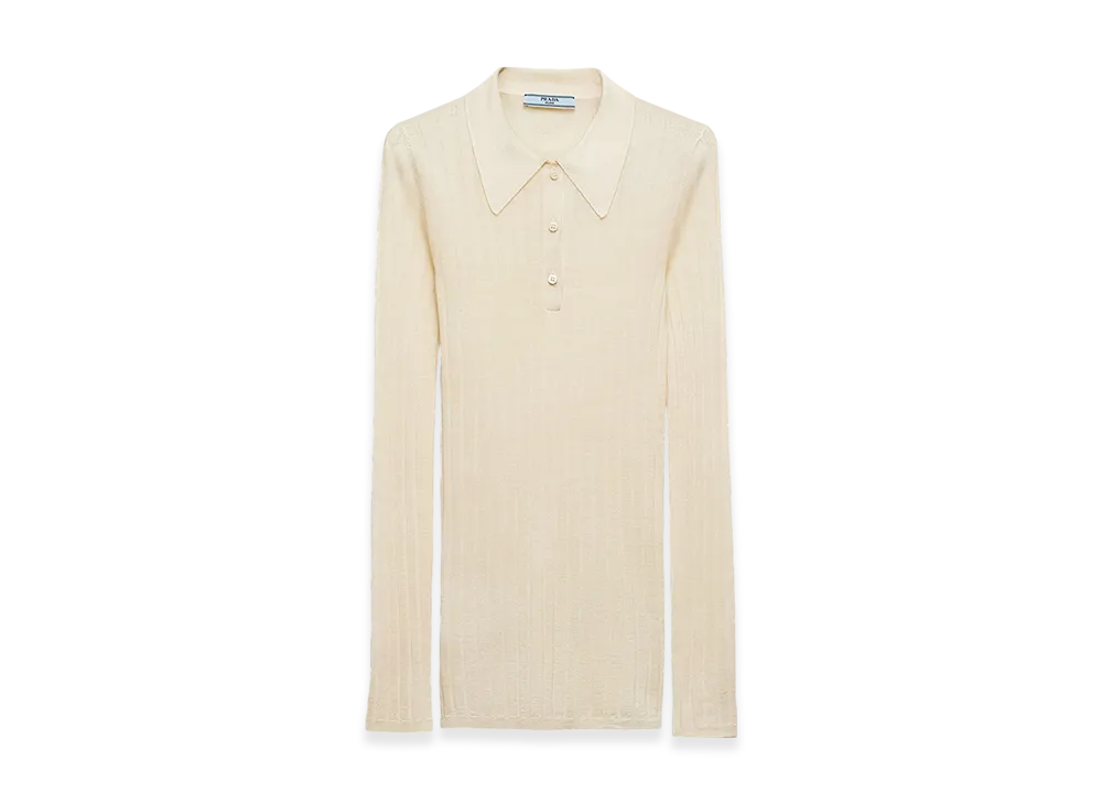 PRADA Women's Cashmere Silk Polo Shirt "Vanilla"