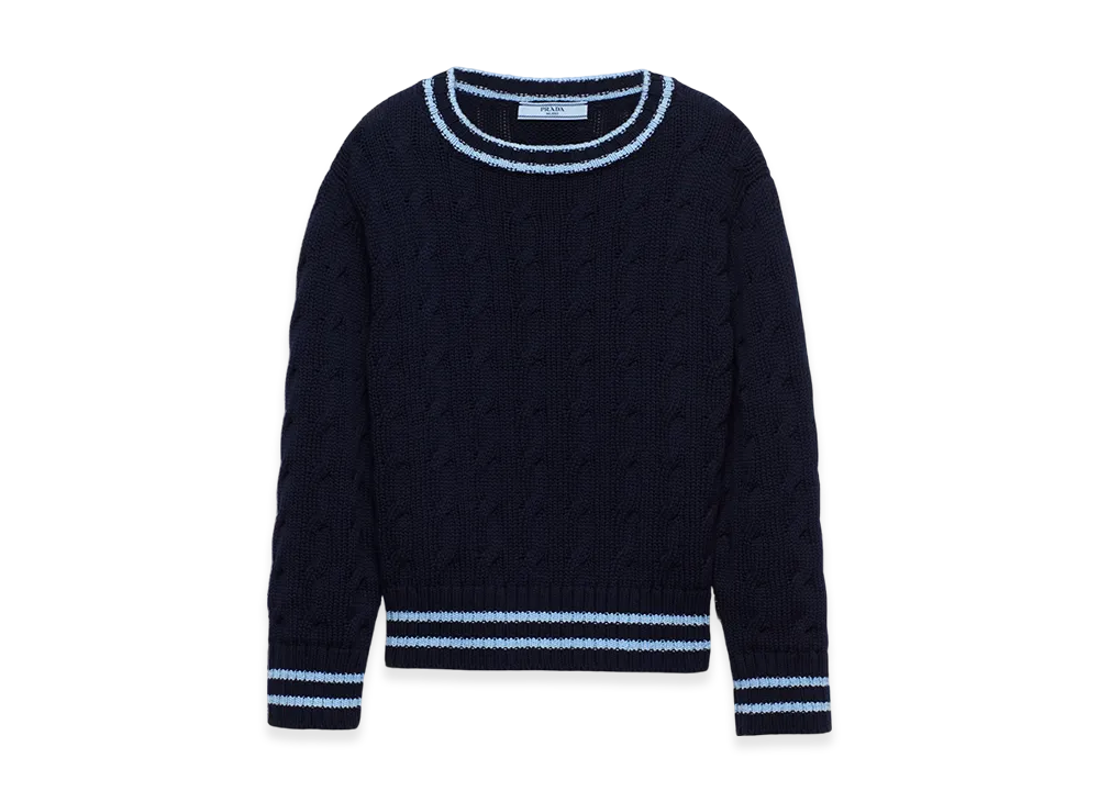 PRADA Women's Cotton Crew Neck Sweater "Blue/Light Blue"