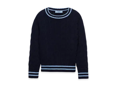 PRADA Women's Cotton Crew Neck Sweater "Blue/Light Blue"