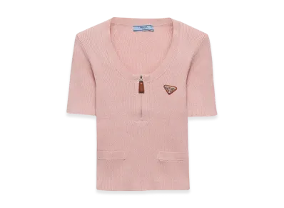 PRADA Women's Ribbed Cotton Sweater "Pink"