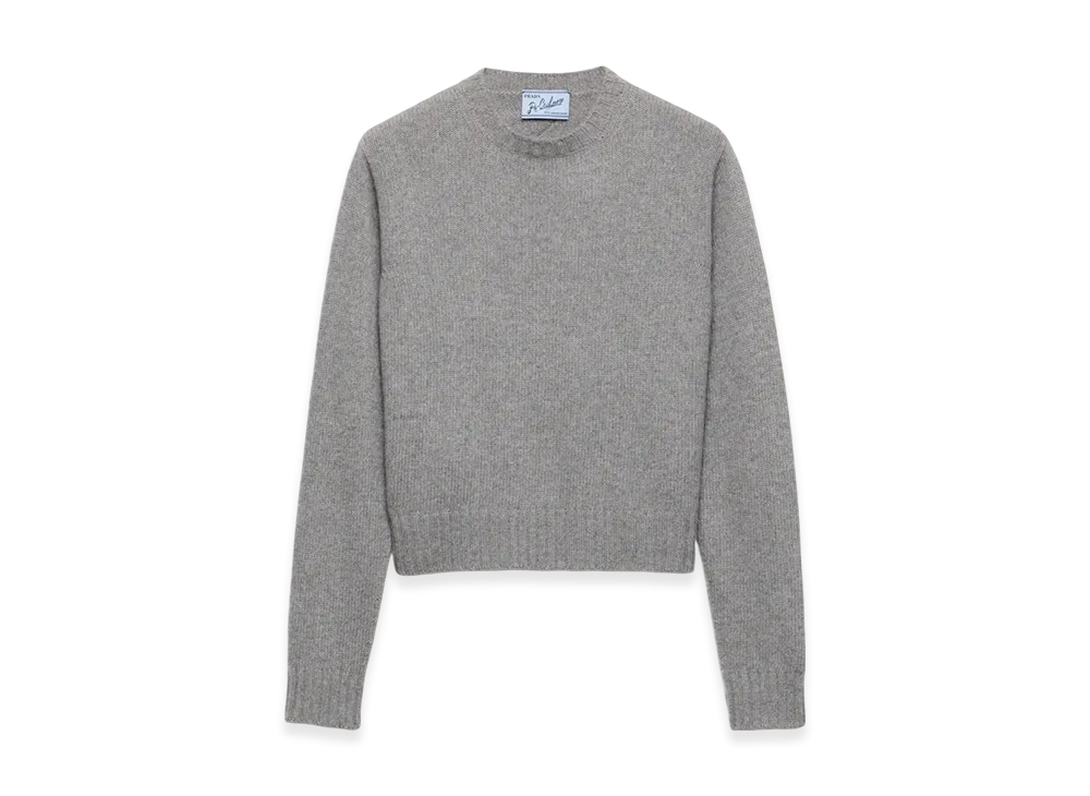 PRADA Women's Ribbed Knit Re-Cashmere Sweater "Grey"