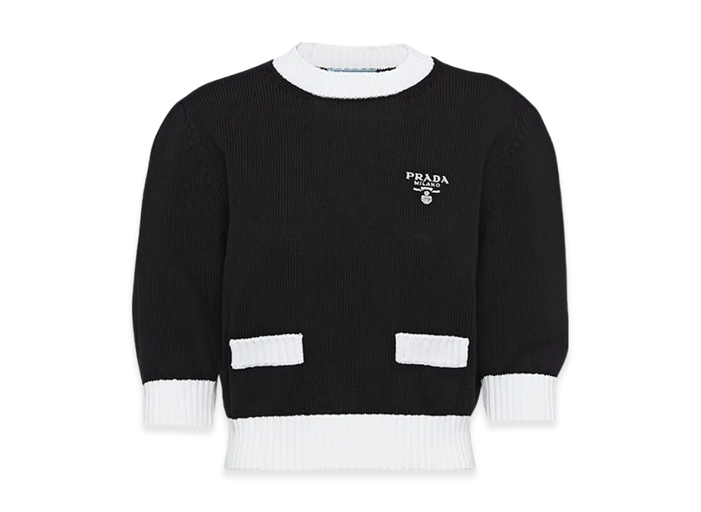 PRADA Women's Cotton Crewneck Sweater "Black/White"