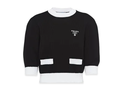 PRADA Women's Cotton Crewneck Sweater "Black/White"