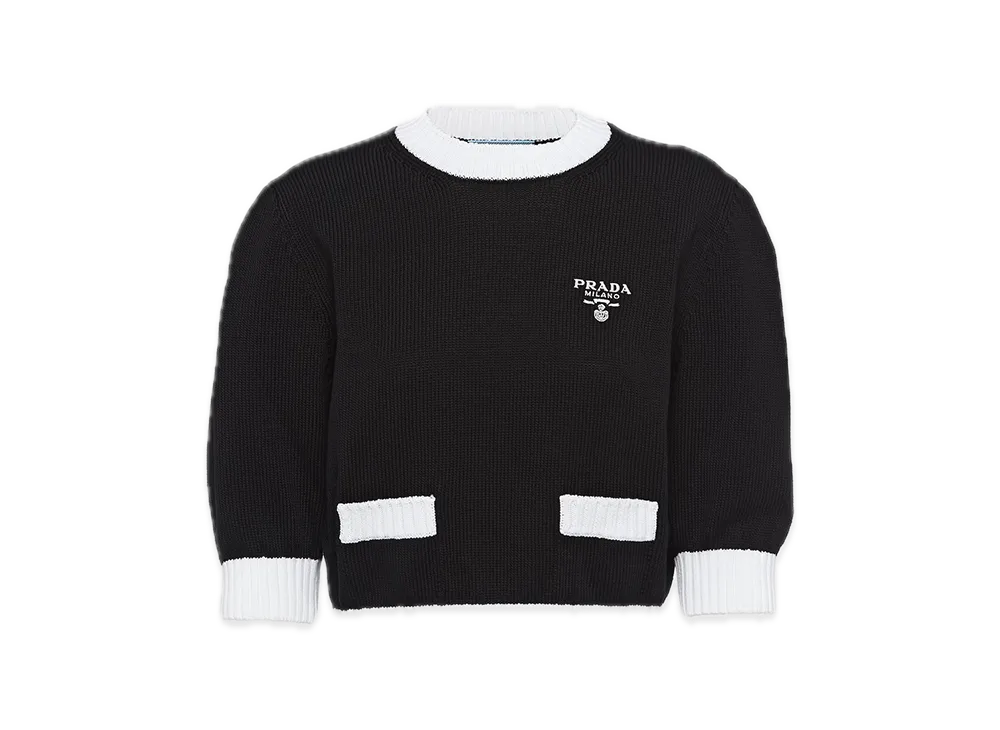 PRADA Cotton Crewneck Sweater "Black/White"