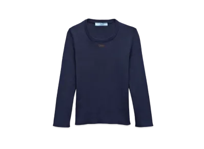 PRADA Women's Cotton Crew-Neck Sweater "Navy"