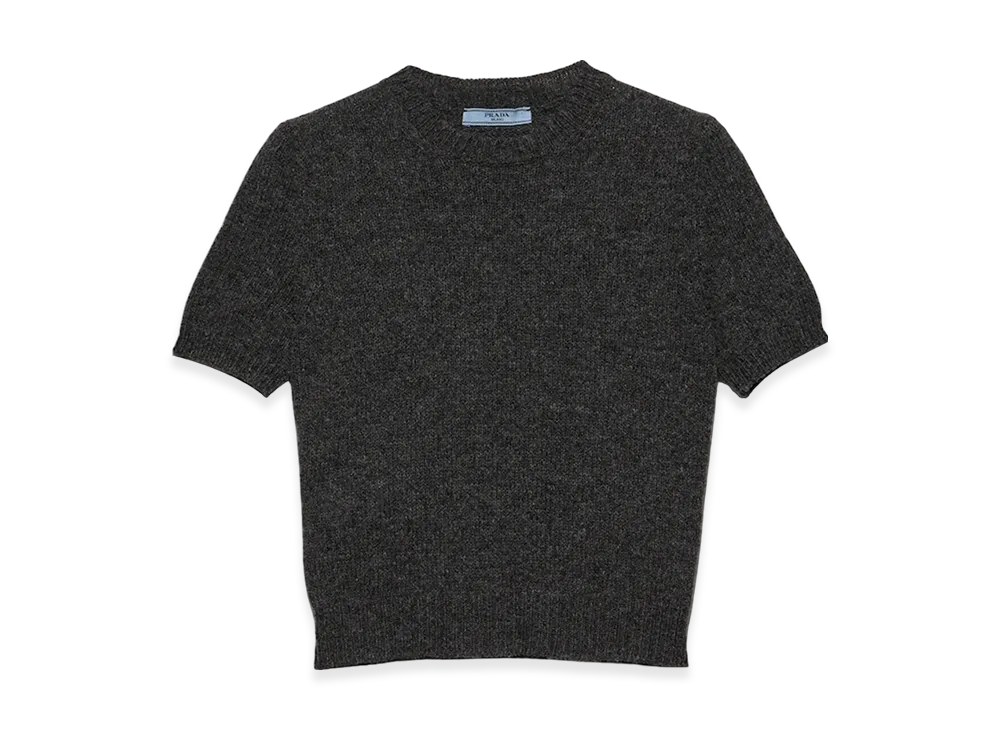 PRADA Women's Short-Sleeved Cashmere Sweater "Slate Gray"