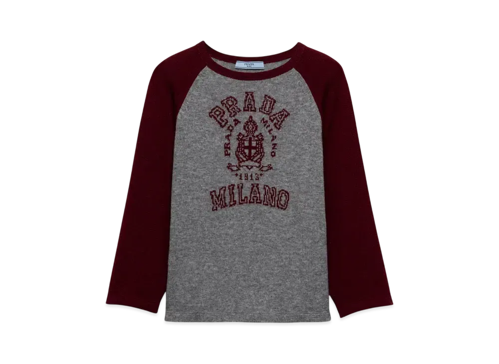 PRADA Women's Cashmere Crew-Neck Sweater "Bordeaux/Gray"