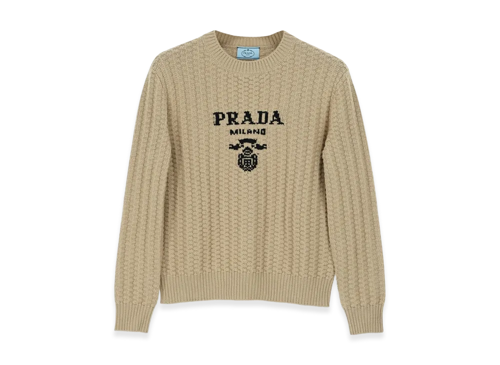 PRADA Women's Cashmere Crewneck Sweater "Albino White"