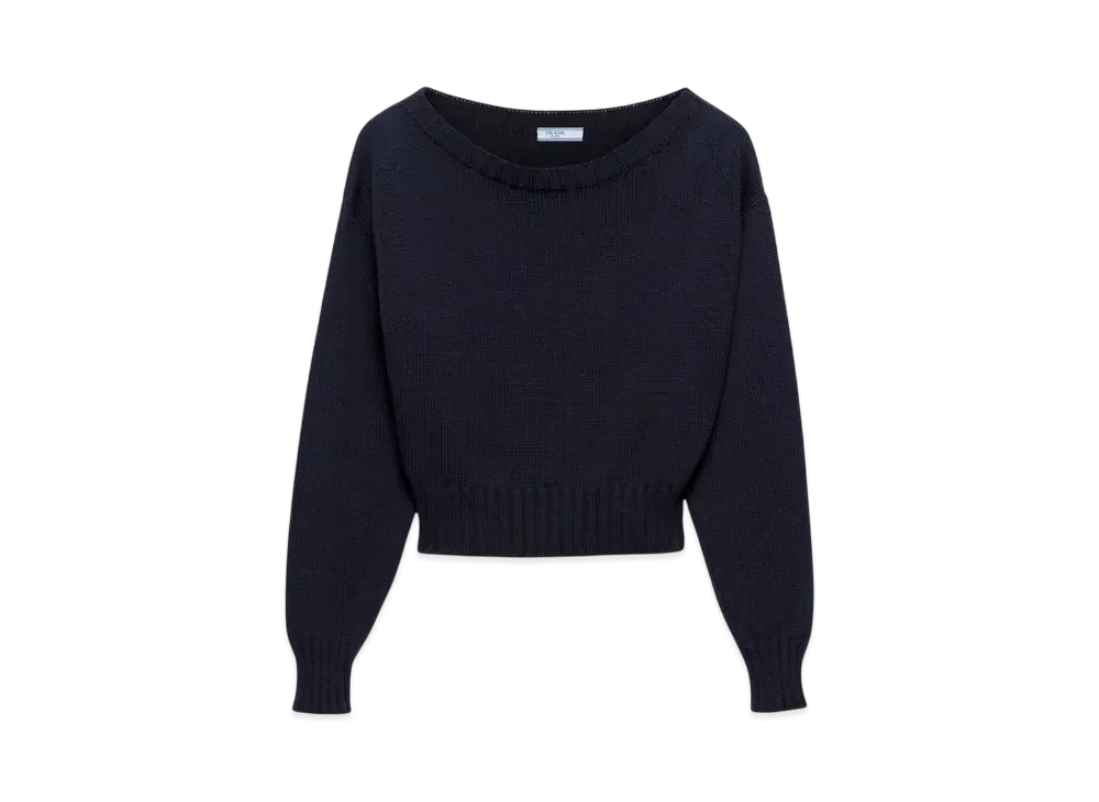 PRADA Women's Cotton Boat Neck Sweater "Navy"