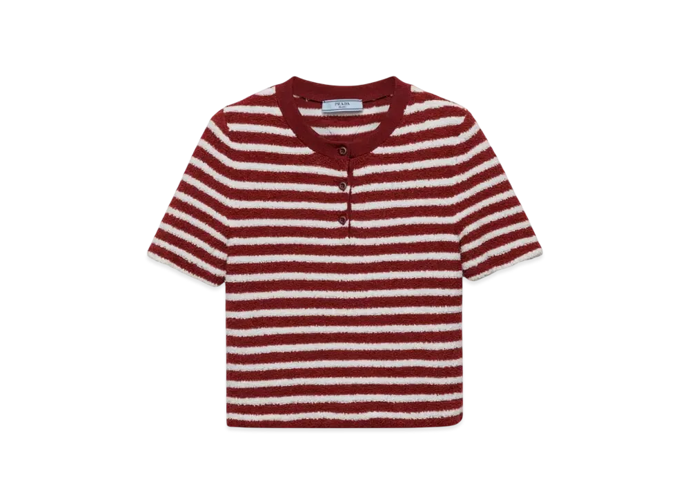 PRADA Women's Cotton Boucle Crew-Neck Sweater "Baby Pink/Beige"