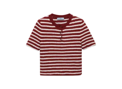 PRADA Women's Cotton Boucle Crew-Neck Sweater "Baby Pink/Beige"