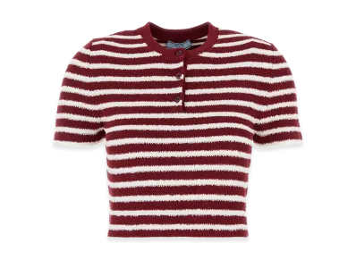 PRADA Women's Embroideterry Fabric Polo Shirt "Stripped"
