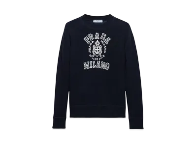 PRADA Women's Wool and Cashmere Intarsia Sweater "Navy/White"