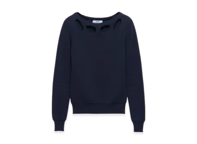 PRADA Women's Cotton Boat Neck Sweater "Navy"