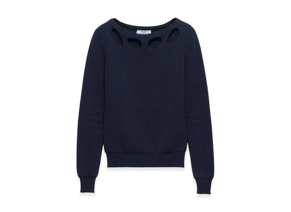 PRADA Women's Cotton Boat Neck Sweater "Blue"