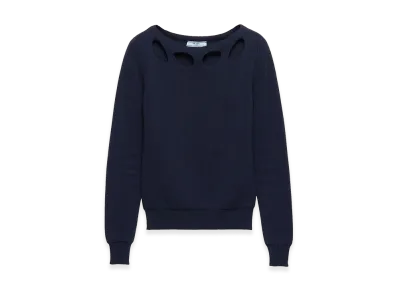 PRADA Women's Cotton Boat Neck Sweater "Blue"