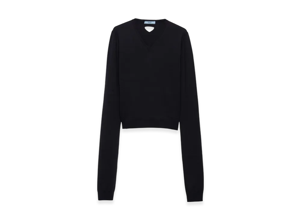 PRADA Women's Wool V-Neck Sweater "Navy"