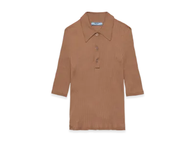 PRADA Women's Cotton Polo Shirt "Camel Brown"