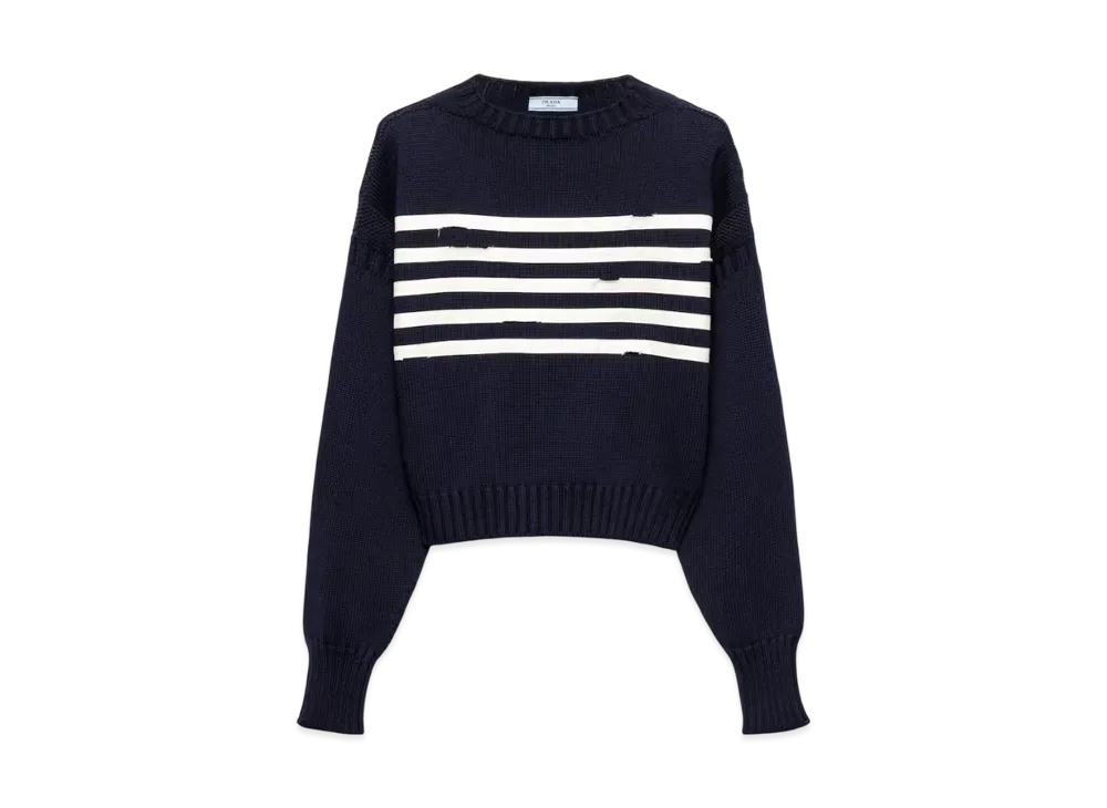 PRADA Women's Oversized Cotton Sweater "Navy/White"