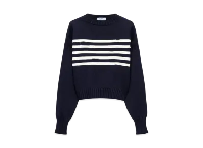 PRADA Women's Oversized Cotton Sweater "Navy/White"