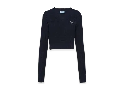 PRADA Women's Cotton Crewneck Sweater "Blue"