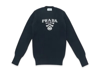 PRADA Women's Cotton Crewneck Sweater "Navy"
