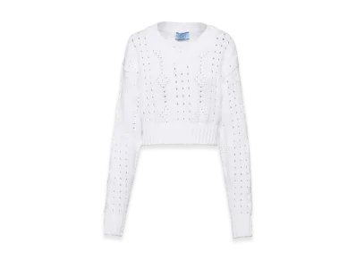 PRADA Women's Cropped V-Neck Cotton Sweater "White"
