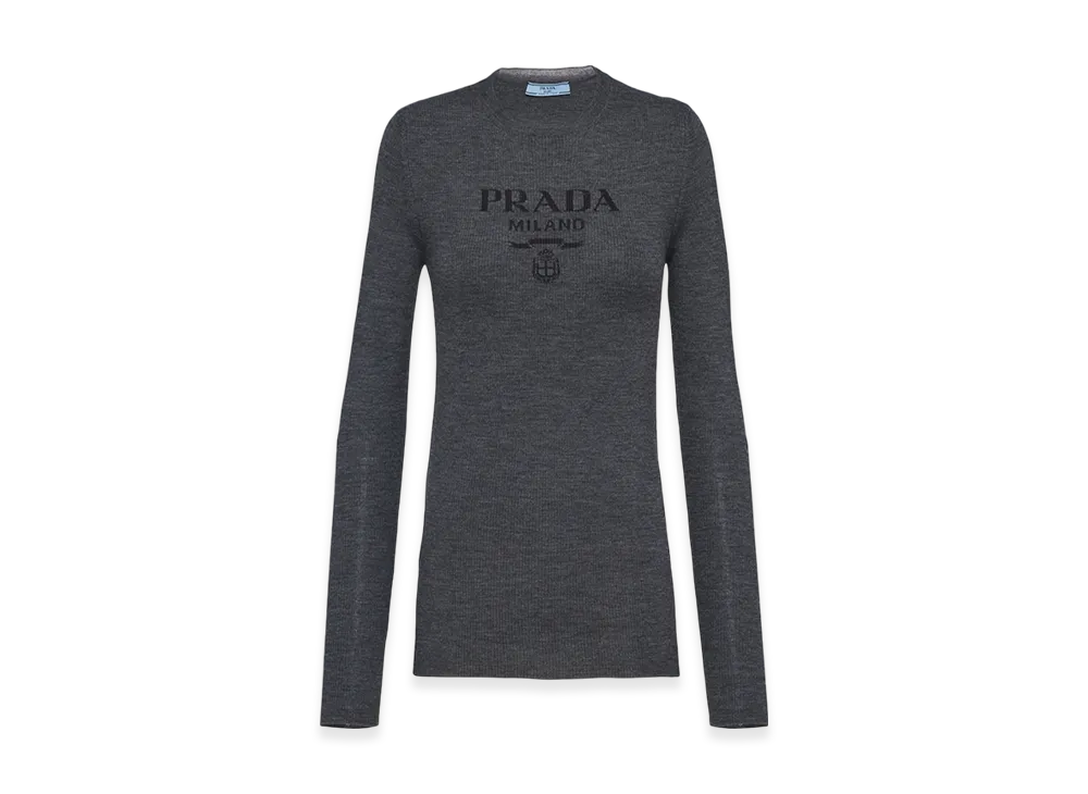 PRADA Women's Superfine Wool Crew-Neck Sweater "Anthracite Gray"