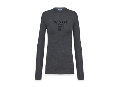 PRADA Women's Superfine Wool Crew-Neck Sweater "Anthracite Gray"