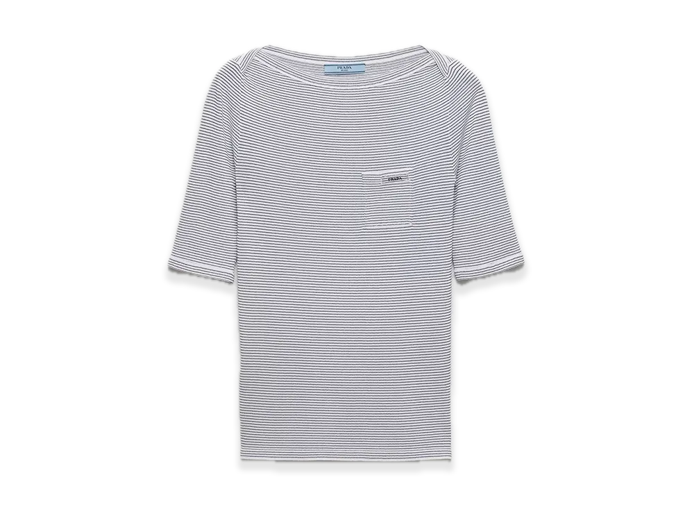 PRADA Viscose Boatneck Sweater "White/Navy"