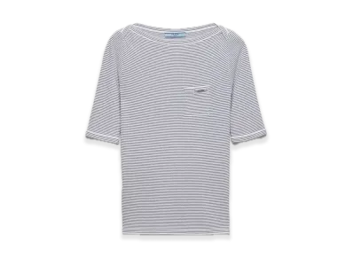 PRADA Viscose Boatneck Sweater "White/Navy"