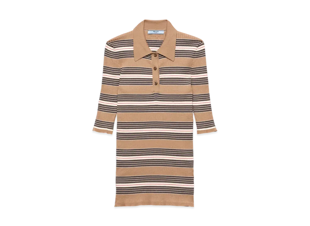 PRADA Women's Striped Cotton Polo Shirt "Beige"