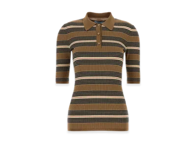 PRADA Women's Embroidestretch Cotton Blend Polo Shirt "Camel"