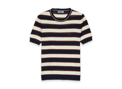 PRADA Stripe Cotton Crewneck Sweater "Navy/Beige"