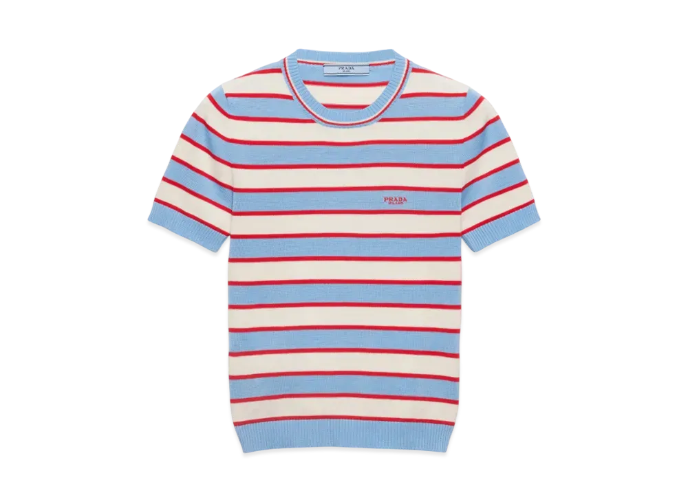 PRADA Women's Striped Crew-Neck Cotton Sweater "Blue/Natural"