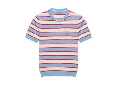 PRADA Women's Striped Crew-Neck Cotton Sweater "Blue/Natural"