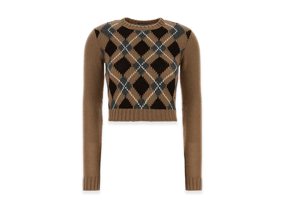 PRADA Women's Argyle Sweater "Camel"