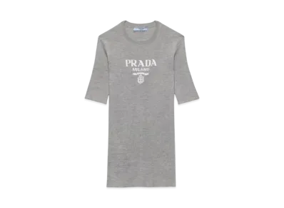 PRADA Women's Silk Crew-Neck Sweater with Logo "Gray"