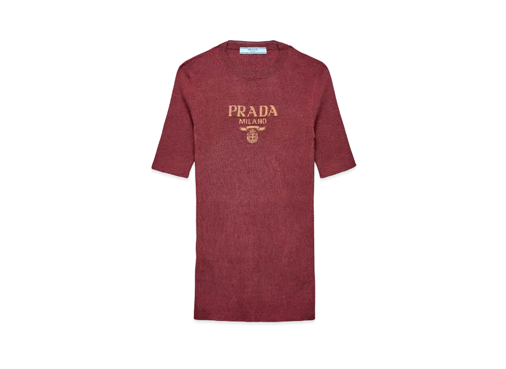 PRADA Women's Silk Crew-Neck Sweater with Logo "Wine Red"
