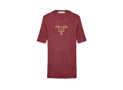PRADA Women's Silk Crew-Neck Sweater with Logo "Wine Red"