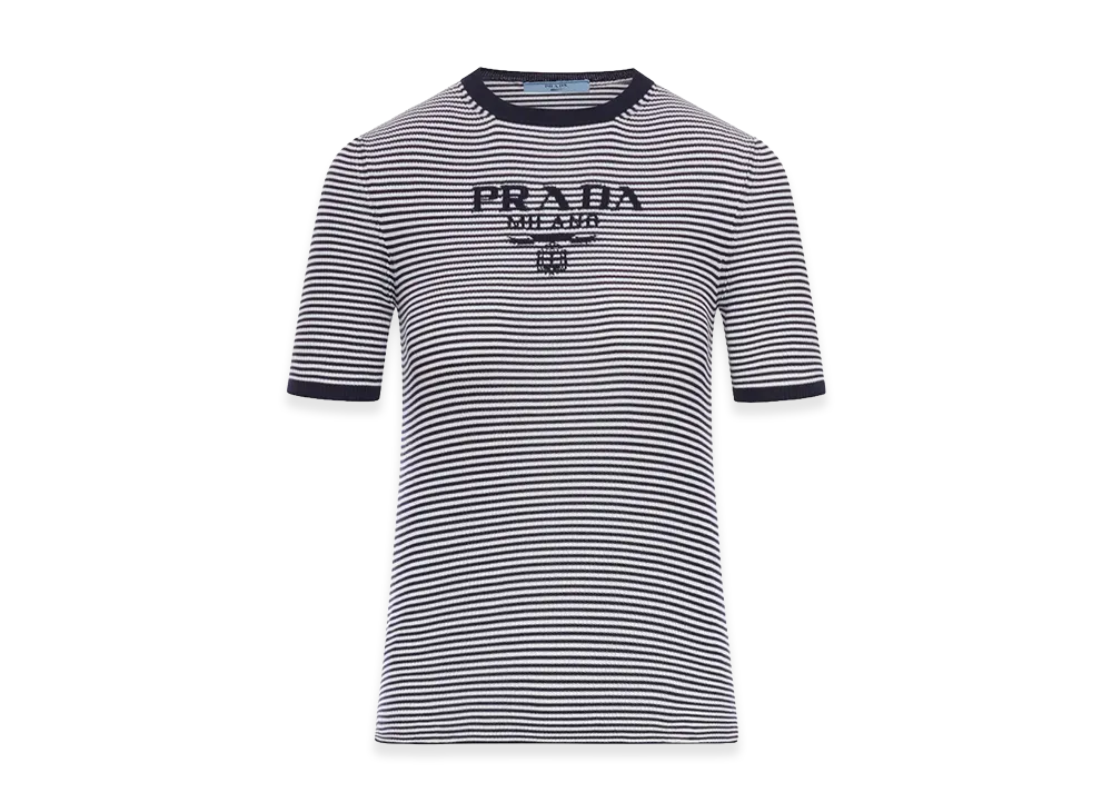 PRADA Women's Striped Silk T-Shirt "Blue"