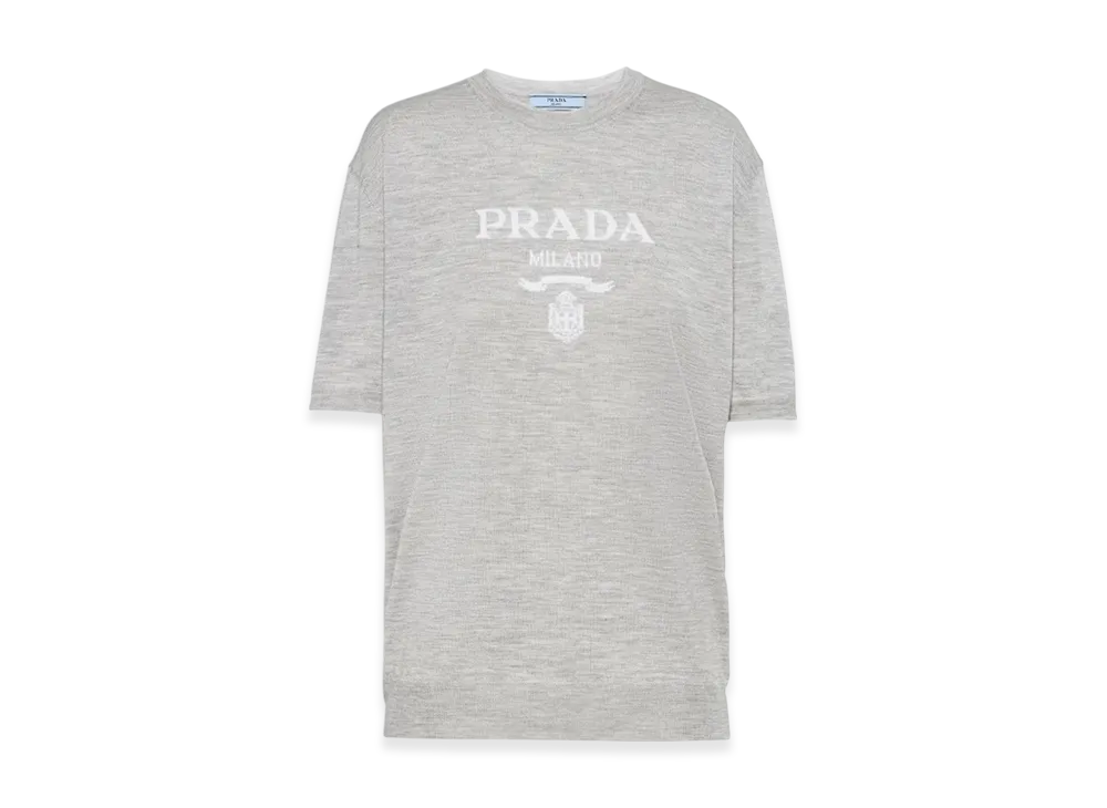 PRADA Women's Cashmere Crewneck Sweater "Marble Gray"