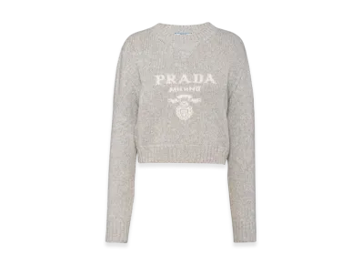 PRADA Women's Wool and Cashmere Crewneck Sweater "Marble Gray"