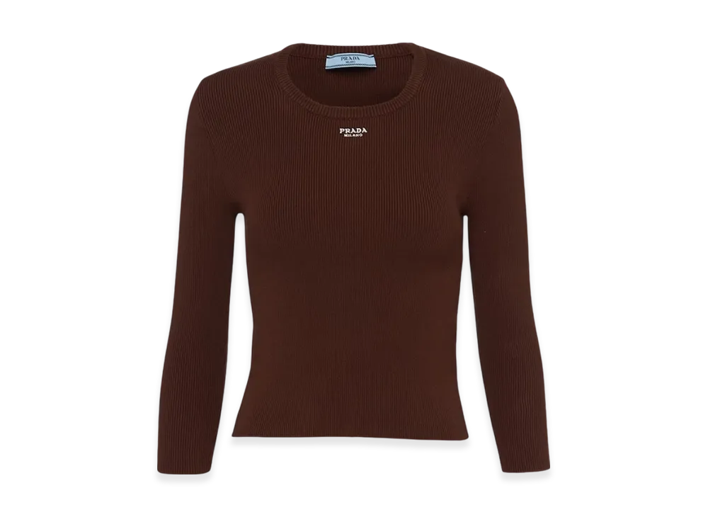 PRADA Women's Cotton Sweater with Embroidered Logo "Cocoa Brown"
